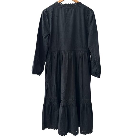 J. Crew Eyelet-Trim Black Midi Dress Cotton Poplin Size Medium - Picture 4 of 10